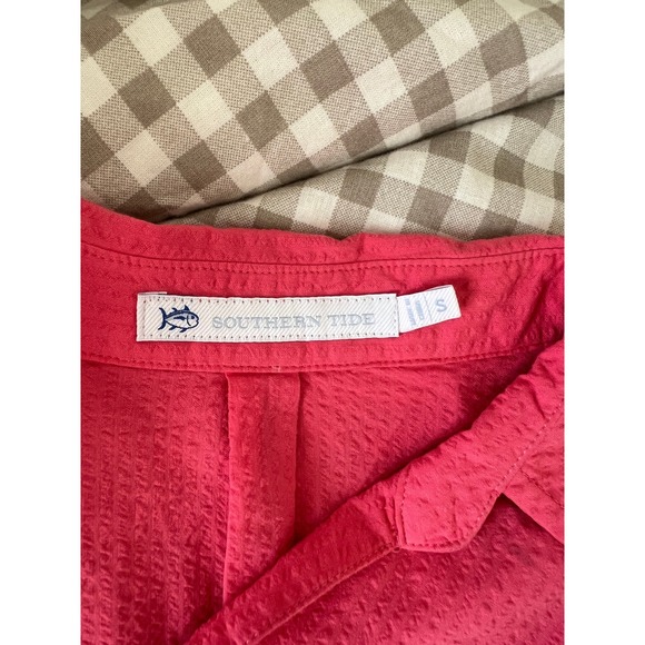 Southern Tide‎ Shirt Dress Size S Pink Short Sleeve Belted Seersucker Nautical - Picture 7 of 11